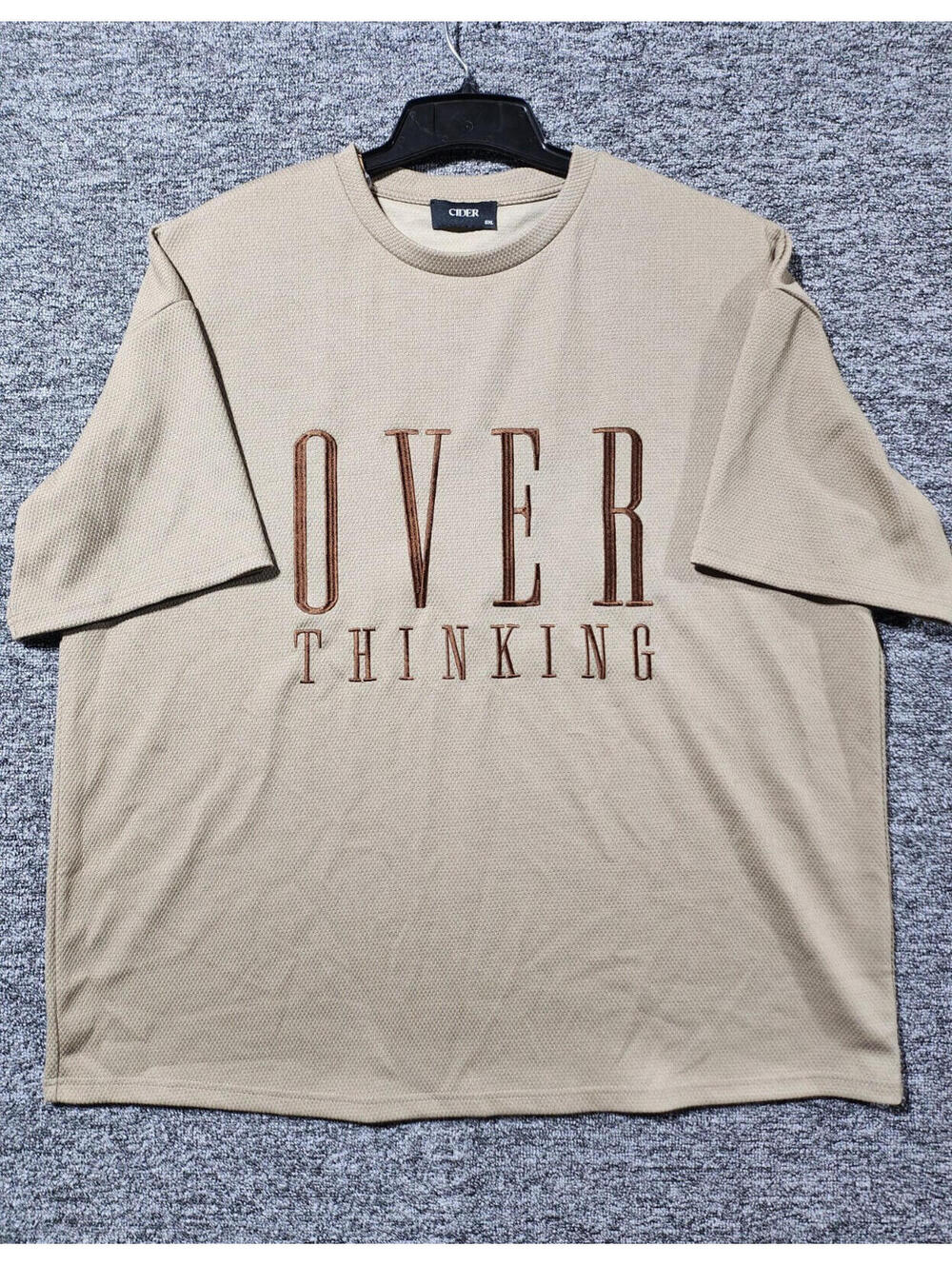 Cider Men's Coffee XL Embroidered Short Sleeve Knit T-Shirt Polyester Spandex